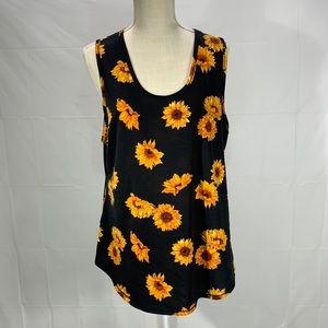 LulaRoe Black Yellow Sunflower Print Tank Top Size 3XL